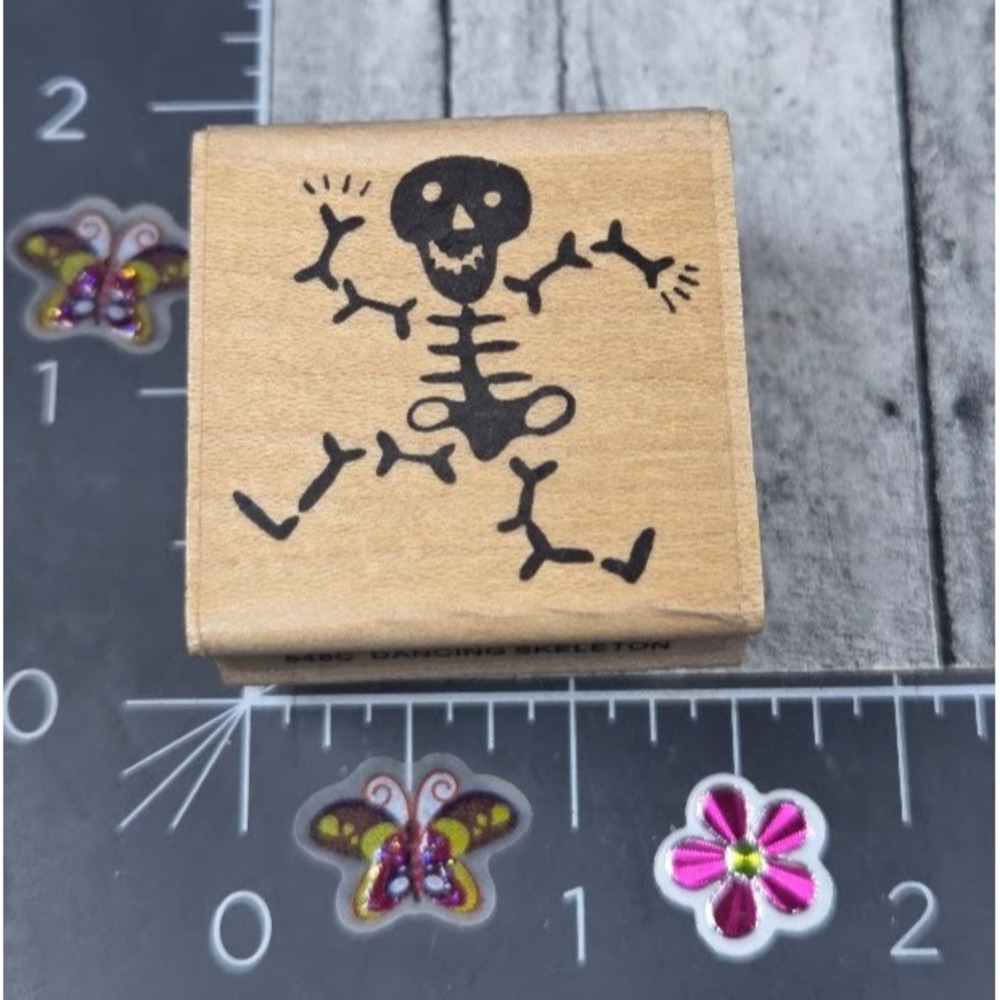 Savvy Stamps Dancing Skeleton 548C Halloween Rubber Stamp Wood #J90